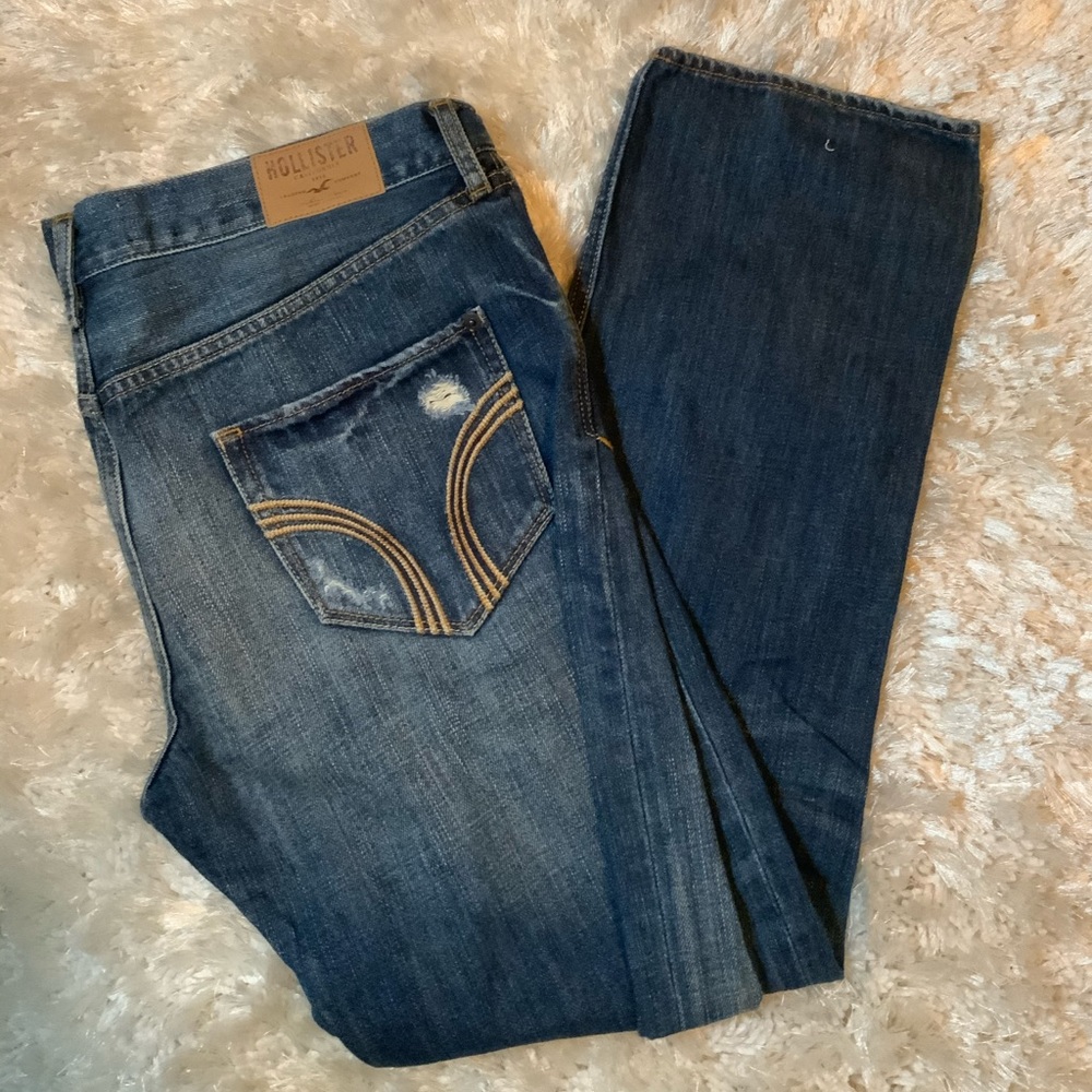 Hollister button fly distressed straight leg jeans